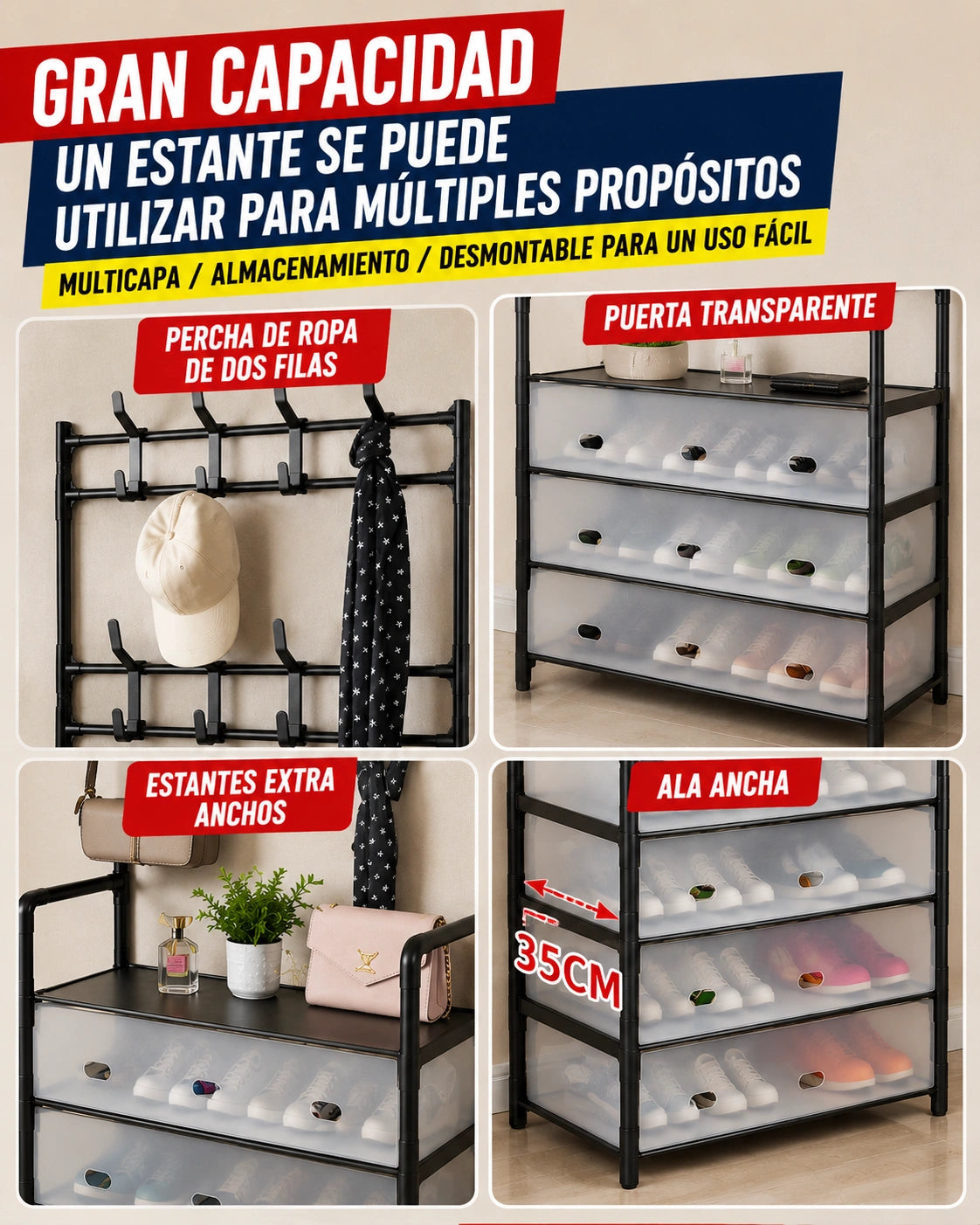 Zapatero Perchero 3 en 1
